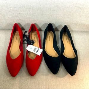 Pointed Toe Ballet Suede Flats - 2 pairs of shoes Black and Red NWT